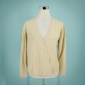 Thakoon Size 8 Ivory Asymmetrical Button Long Sleeve Tencel Linen Blend Top